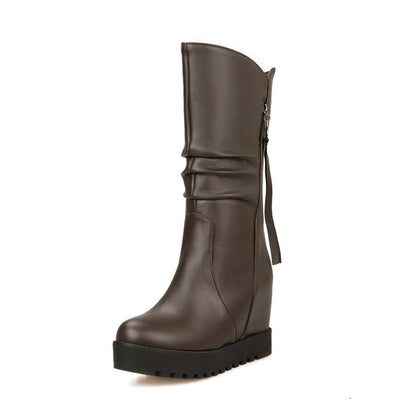 Women's Platform Wedges Heel Mid Calf Boots