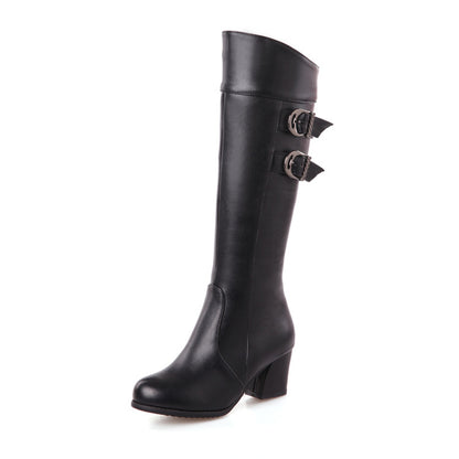 Women's Buckle High Heel Knee High Boots