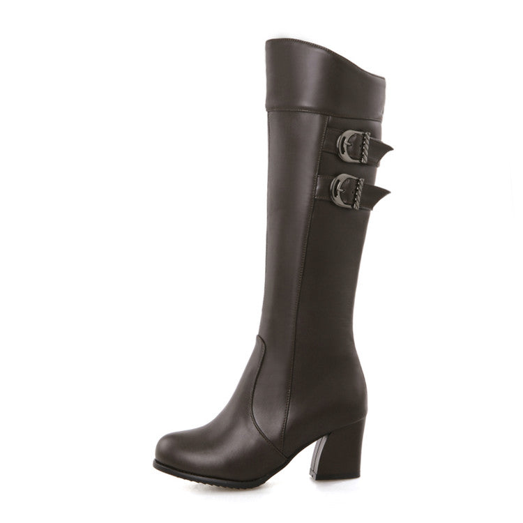 Women's Buckle High Heel Knee High Boots