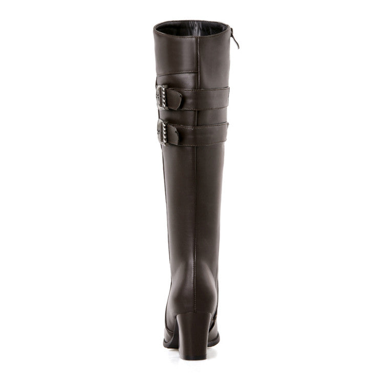 Women's Buckle High Heel Knee High Boots