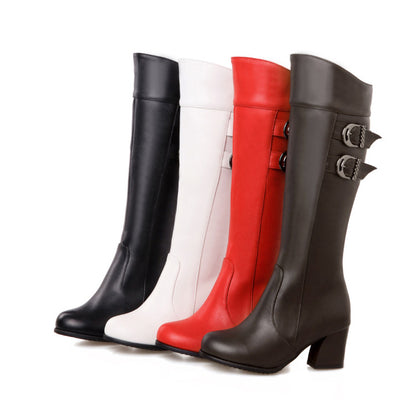 Women's Buckle High Heel Knee High Boots