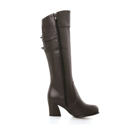 Women's Buckle High Heel Knee High Boots