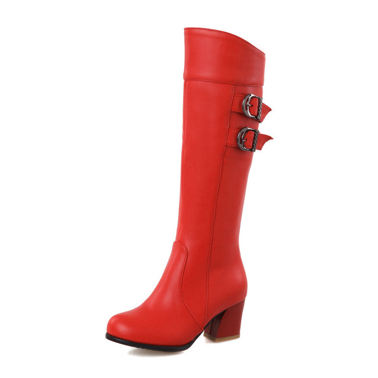 Women's Buckle High Heel Knee High Boots