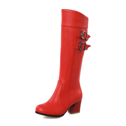 Women's Buckle High Heel Knee High Boots