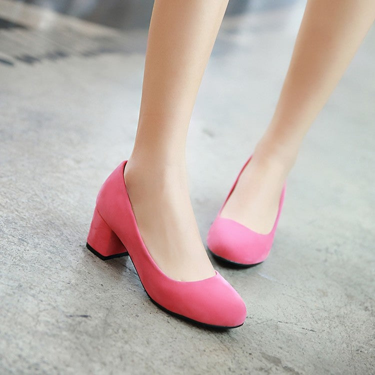 Women's Pumps Suede Almond Toe Block Heel Shoes