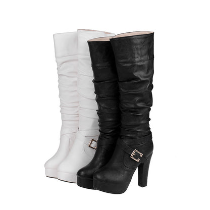 Women's Buckle Platform High Heel Knee High Boots