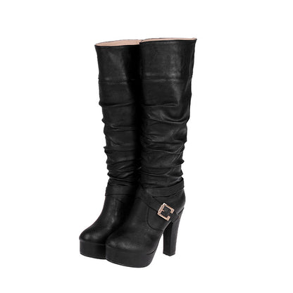 Women's Buckle Platform High Heel Knee High Boots