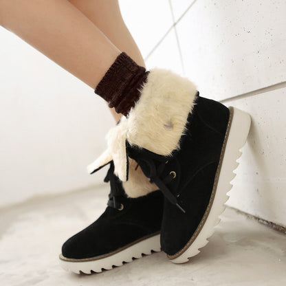 Women Lace Up Thick Sole Snow Boots Shoes Woman