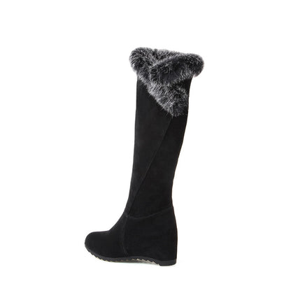 Womens' Fur Wedges Heels Knee High Snow Boots