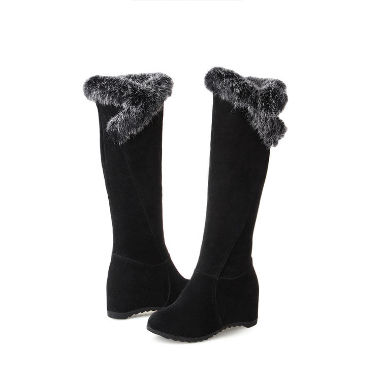 Womens' Fur Wedges Heels Knee High Snow Boots