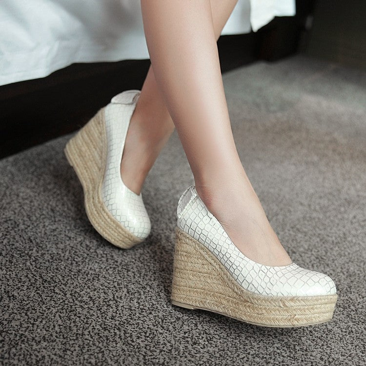 Women's Pumps Crocodile Pattern Woven Wedge Heel Platform Shoes