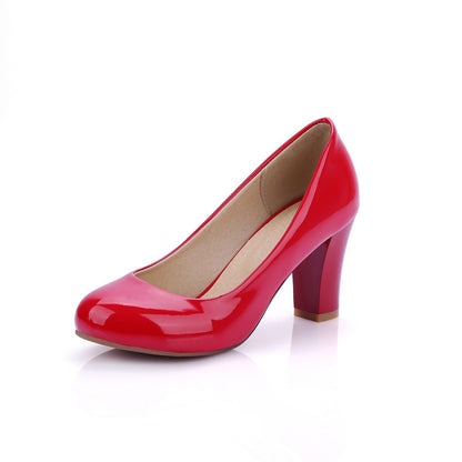 Women's Patent Leather Block Heels Pumps