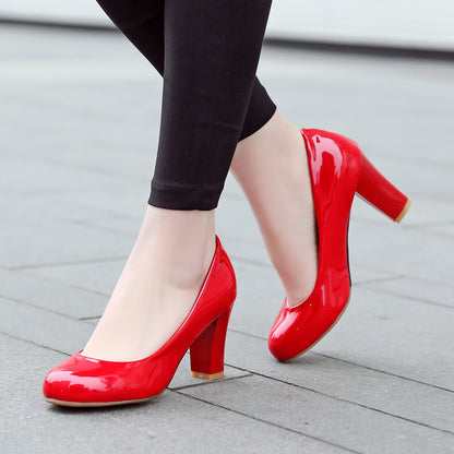 Women's Patent Leather Block Heels Pumps