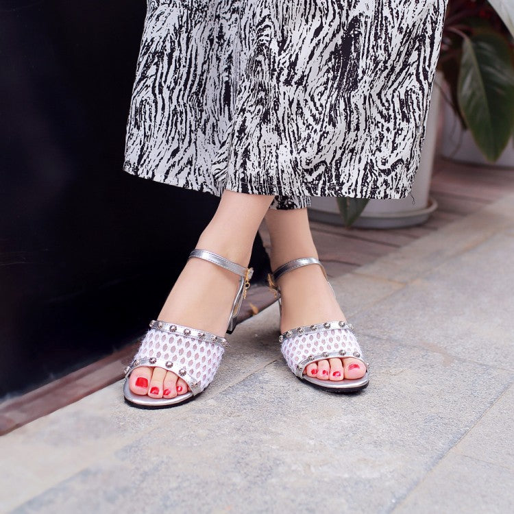 Women's's Color Block Metal Decor Buckle Strap Chunky Heel Sandals