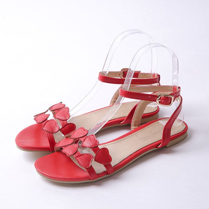 Women's Ankle Strap Loves Shaped Flats Sandals