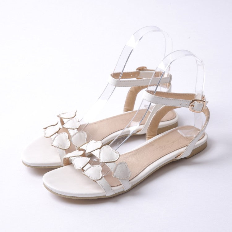 Women's Ankle Strap Loves Shaped Flats Sandals