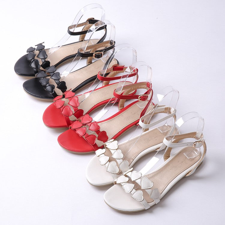 Women's Ankle Strap Loves Shaped Flats Sandals