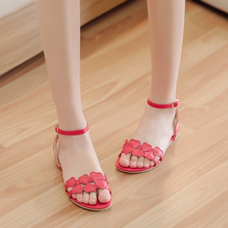 Women's Ankle Strap Loves Shaped Flats Sandals