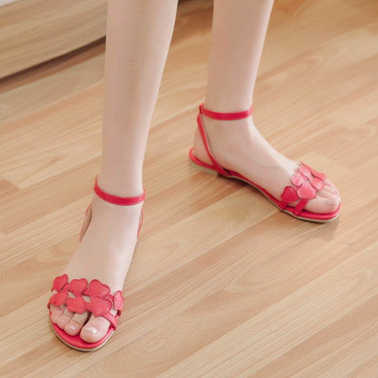 Women's Ankle Strap Loves Shaped Flats Sandals