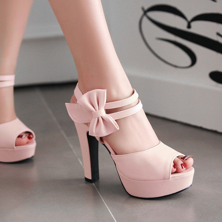 Women's Solid Color Peep Toe Double Ankle Strap High Heel Platform Sandals