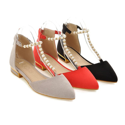 Women's Solid Color Pointed Toe Pearls Beading Flat Sandals