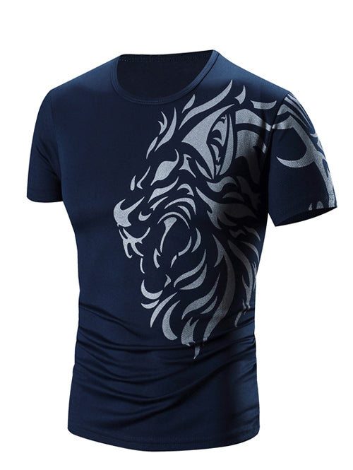 Men's Crewneck Lion Printed Short Sleeves T-Shirts
