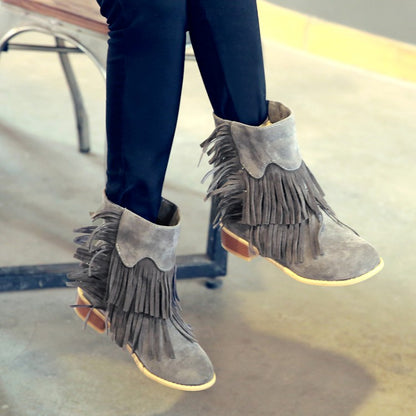 Women's Tassel Mid Heels Short Boots