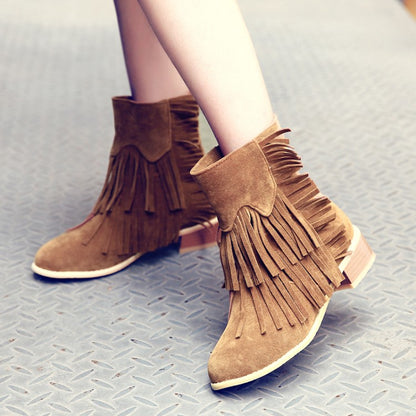 Women's Tassel Mid Heels Short Boots