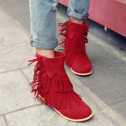 Women's Tassel Mid Heels Short Boots