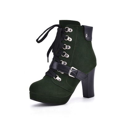 Women's Lace Up Platform High Heel Short Boots