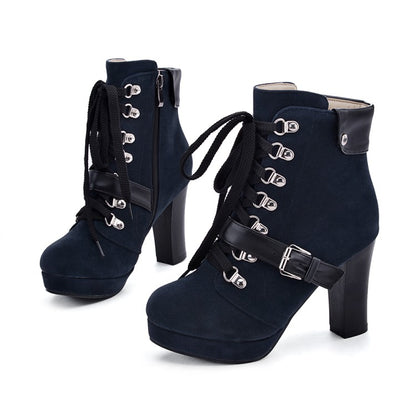 Women's Lace Up Platform High Heel Short Boots