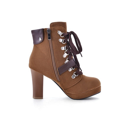 Women's Lace Up Platform High Heel Short Boots