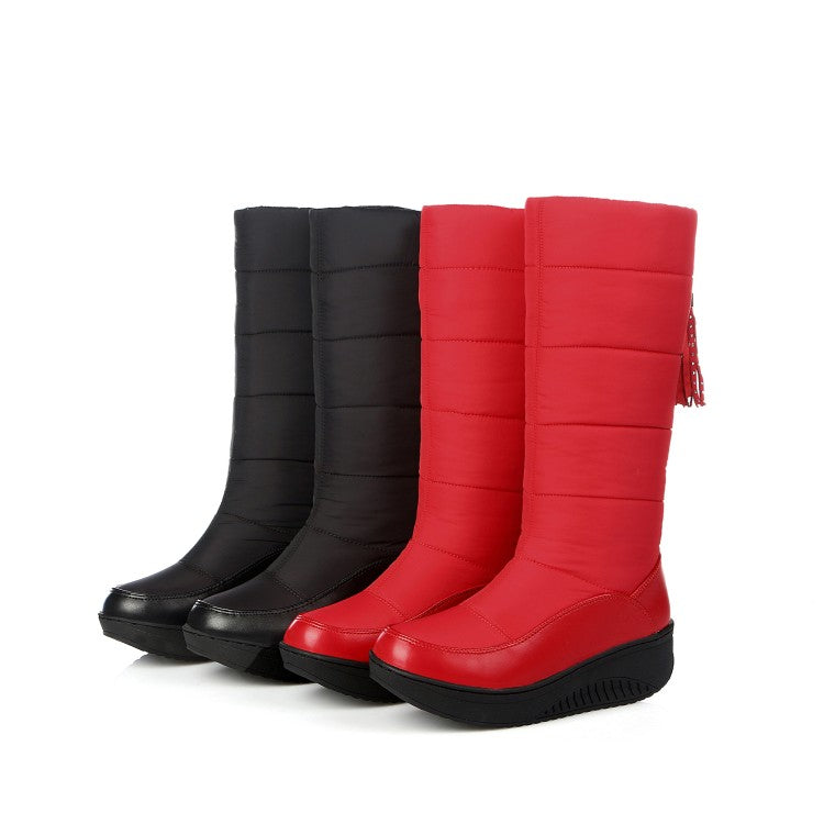 Women's Wedge Heels Tassel Winter Down Mid Calf Snow Boots