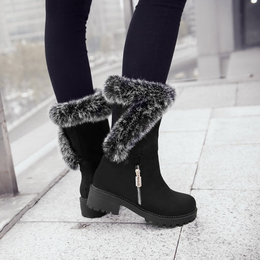Women's Mid Heel Mid Calf Snow Boots
