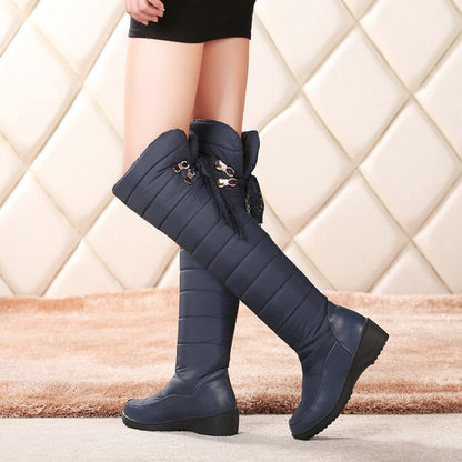 Women's Tassel Wedge Heels Down Tall Boots for Winter