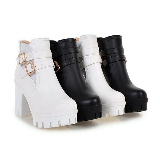 Women's Belts Buckles Lace Up Block Heel Platform Ankle Boots