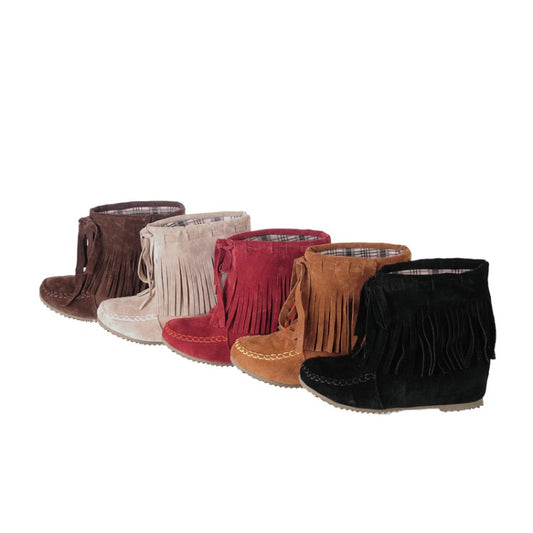 Women's Suede Stitching Tassel Inside Heighten Flat Short Boots