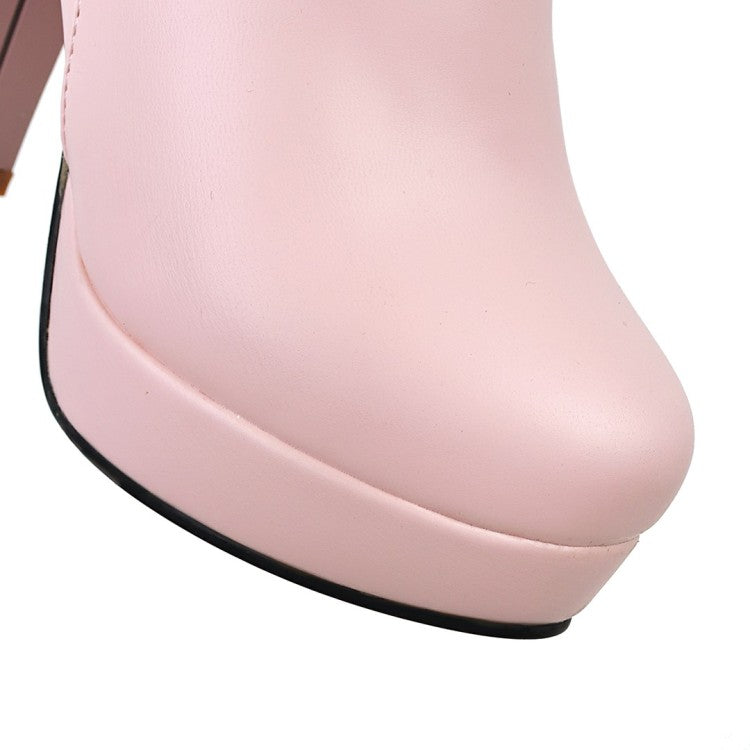 Women's Pu Leather Rhinestone Tassel Chunky Heel Platform Ankle Boots