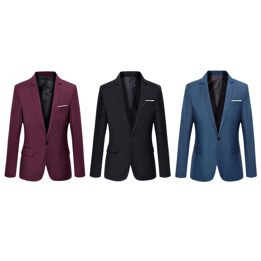 Men's Stylish Pure Color Turn Down Collar Slim Fit Suit
