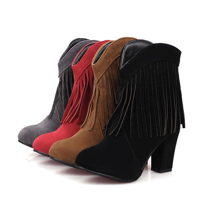 Women's Tassel High Heels Short Boots