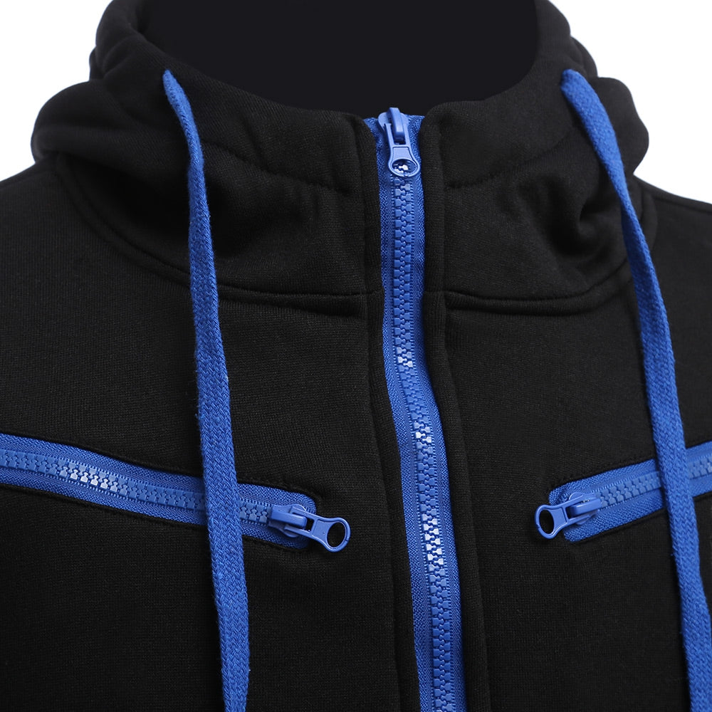 Men's Casual Fleece Color Block Zipper Decoration Drawstring Hoodies