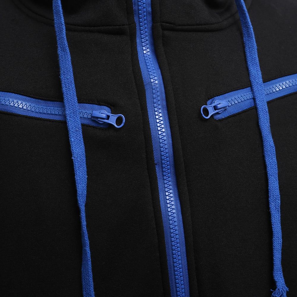 Men's Casual Fleece Color Block Zipper Decoration Drawstring Hoodies