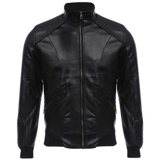 Men's Slim Fit Stylish Stand Collar Zipper Design Warm Leather Coat