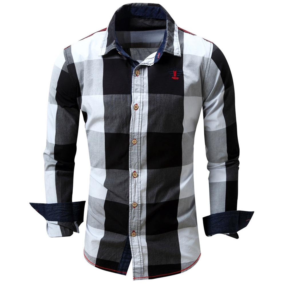 Turn-down Collar Plaid Pattern Long Sleeve Shirt for Men 7836 – meetfun