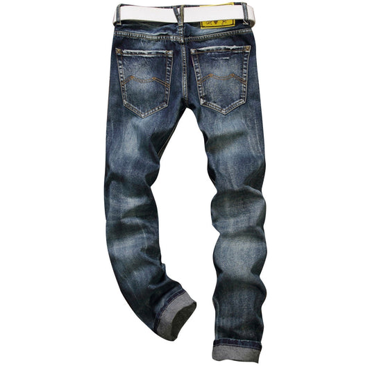 Men's Frayed Zipper Fly Five-pocket Straight Leg Ripped Jeans