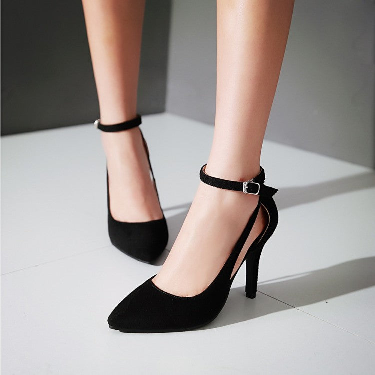 Women's Pointed Toe Frosted Ankle Strap Buckle Stiletto High Heel Sandals