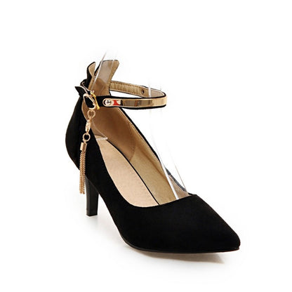 Pointed Toe Metal Ankle Strap Women's High Heels Stiletto Pumps