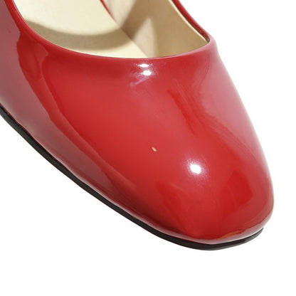 Women Patent Leather High Heel Chunky Pumps