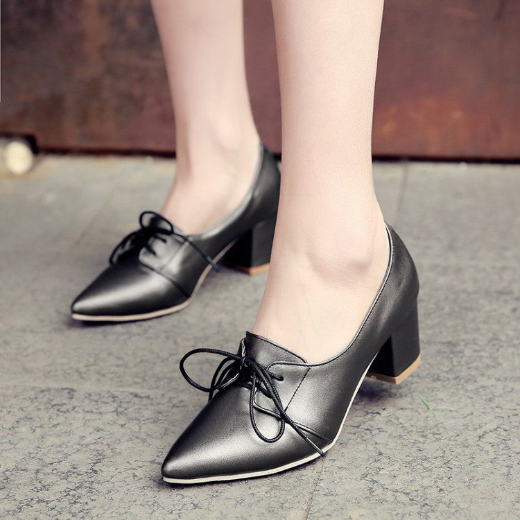 Women's Lace Up Chunky Heel Shoes