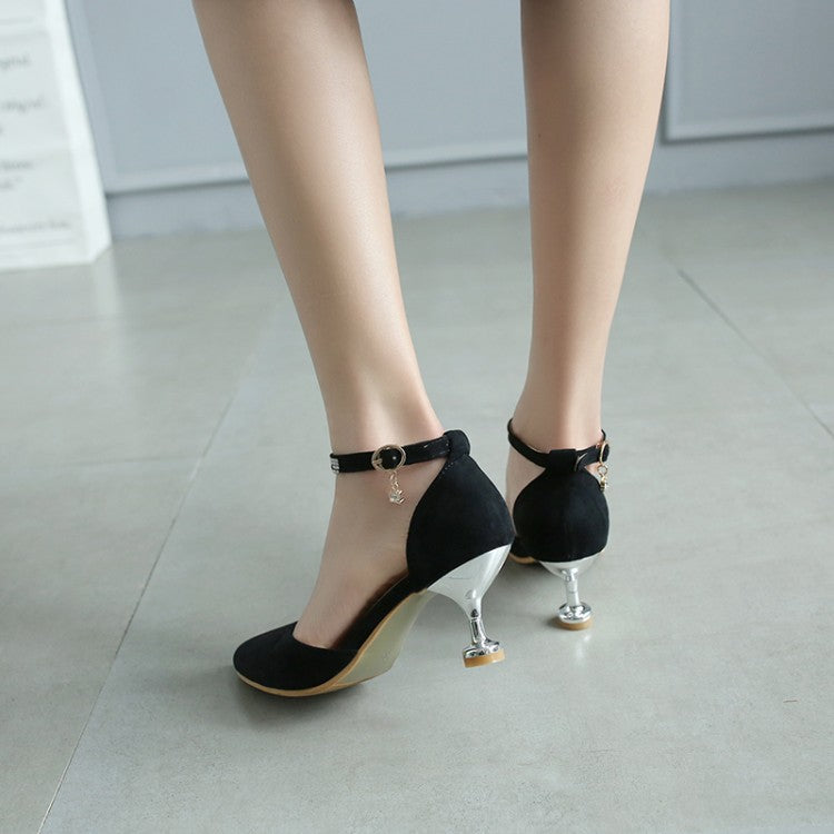 Women's's High Heels Suede Fabric Pointed Toe Ankle Strap Rhinestone Medium Heel Stiletto Sandals